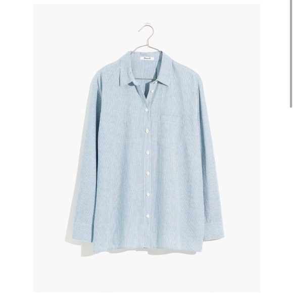SOLD Oversized Ex-Boyfriend Tulip-Back Shirt in Stripe - Picture 1 of 5